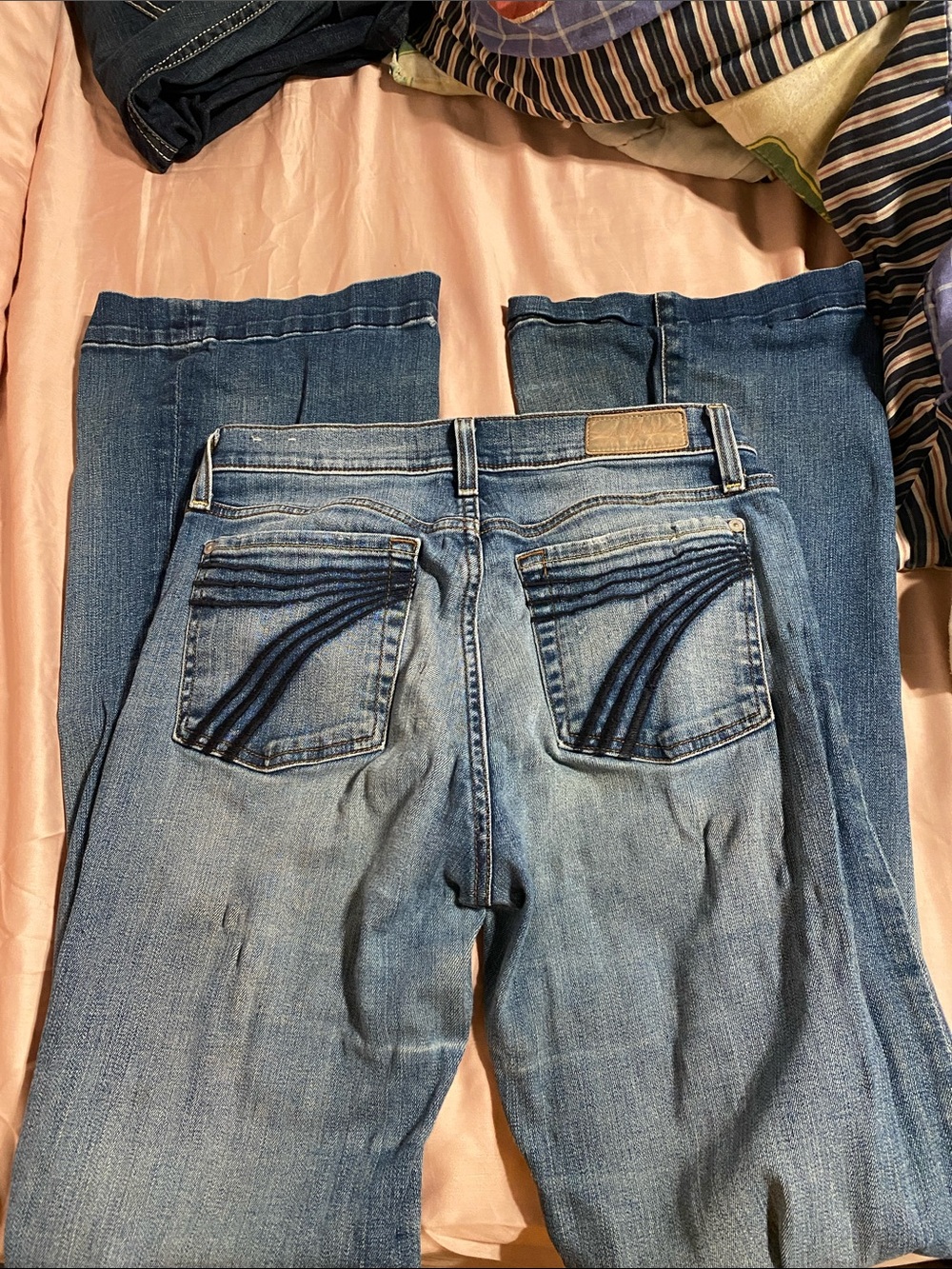 7 For All Mankind Light Blue Embroidered Back-Pocket Bootcut Jeans